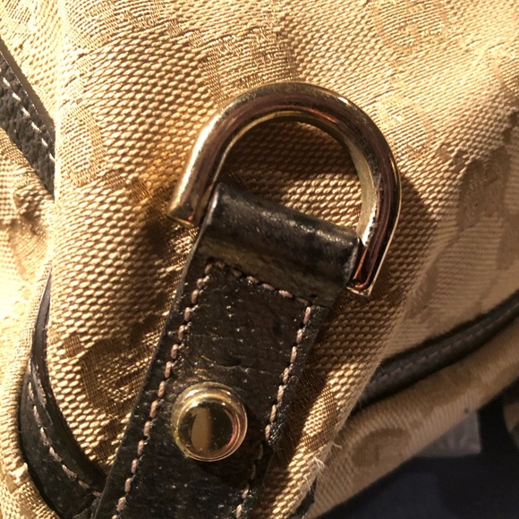 Authentic Gucci Shoulder bag/tote.  Rich beige tones with bronze tone trim.  EUC - Picture 7 of 16